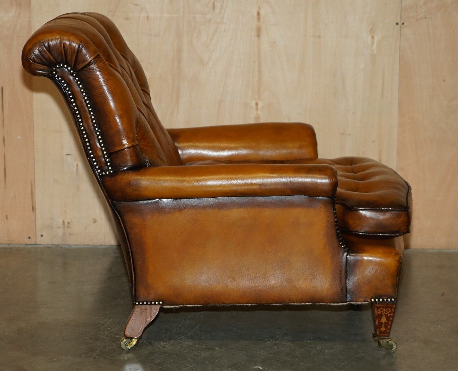 Furniture Super Rare Howard & Son's Fully Restored Chesterfield Brown Leather Armchair photo