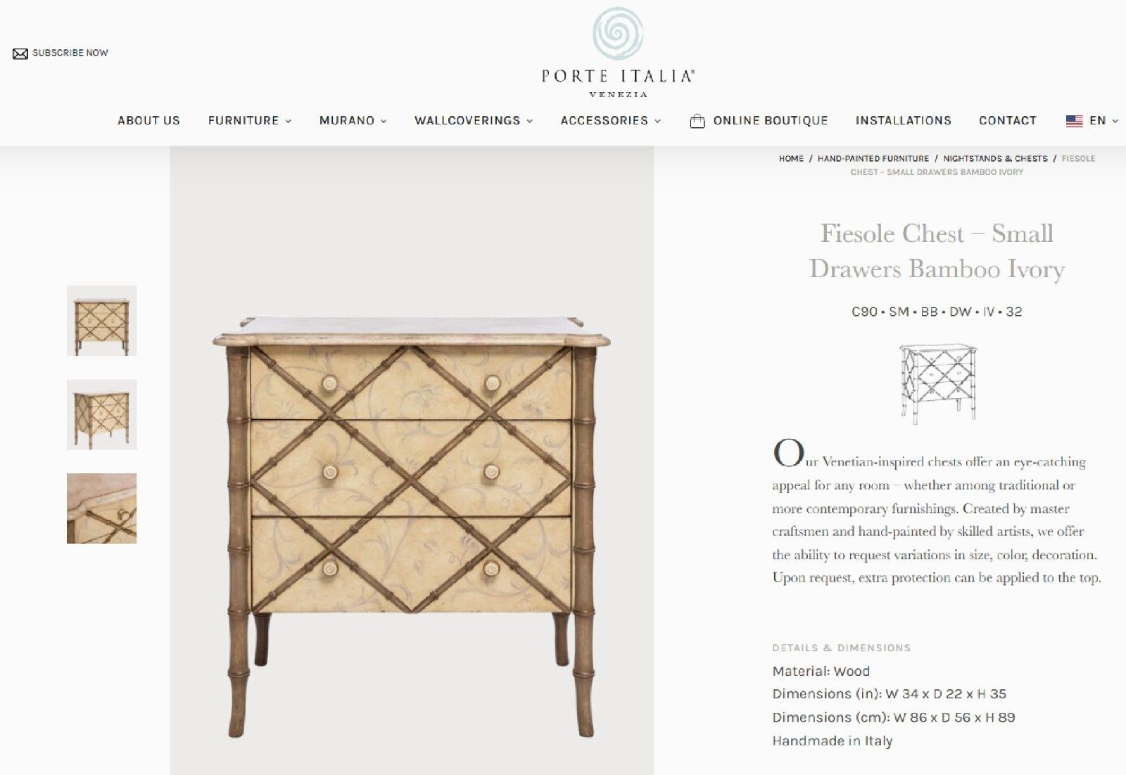 Rrp £7450 Faux Bamboo Carved Wood Porte Italia Fiesole Chest Of Drawers photo for sale