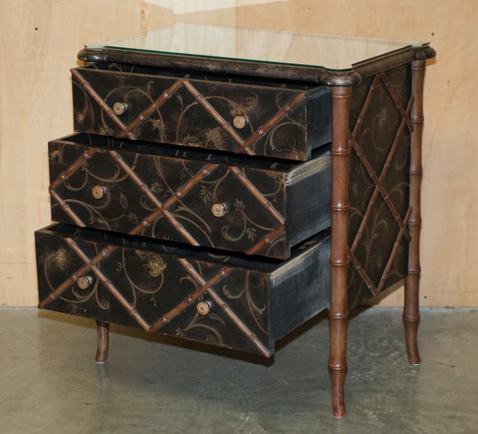 photo vintage Rrp £7450 Faux Bamboo Carved Wood Porte Italia Fiesole Chest Of Drawers