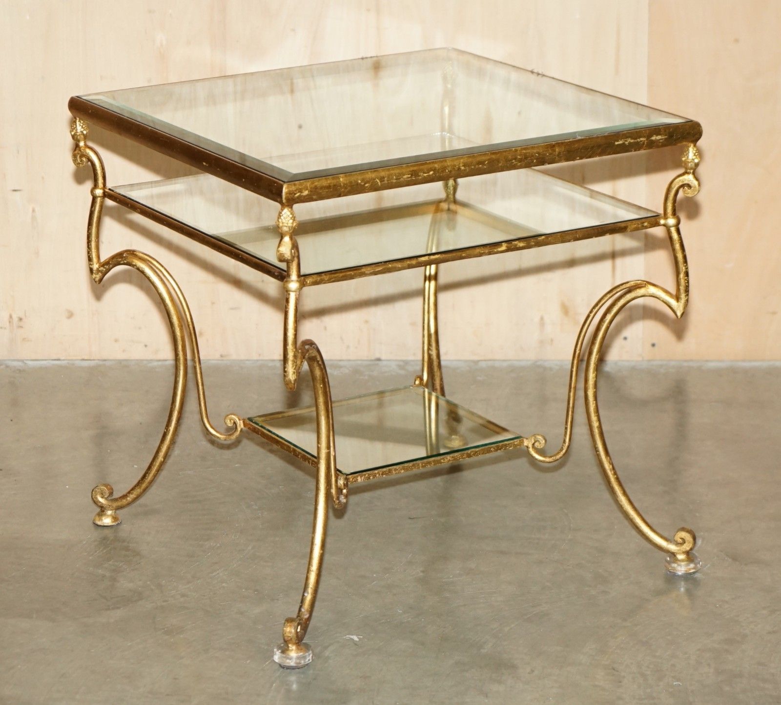Stunning Mid Century Modern Glass & Gold Leaf Brass Centre Or Large Side Table photo furniture