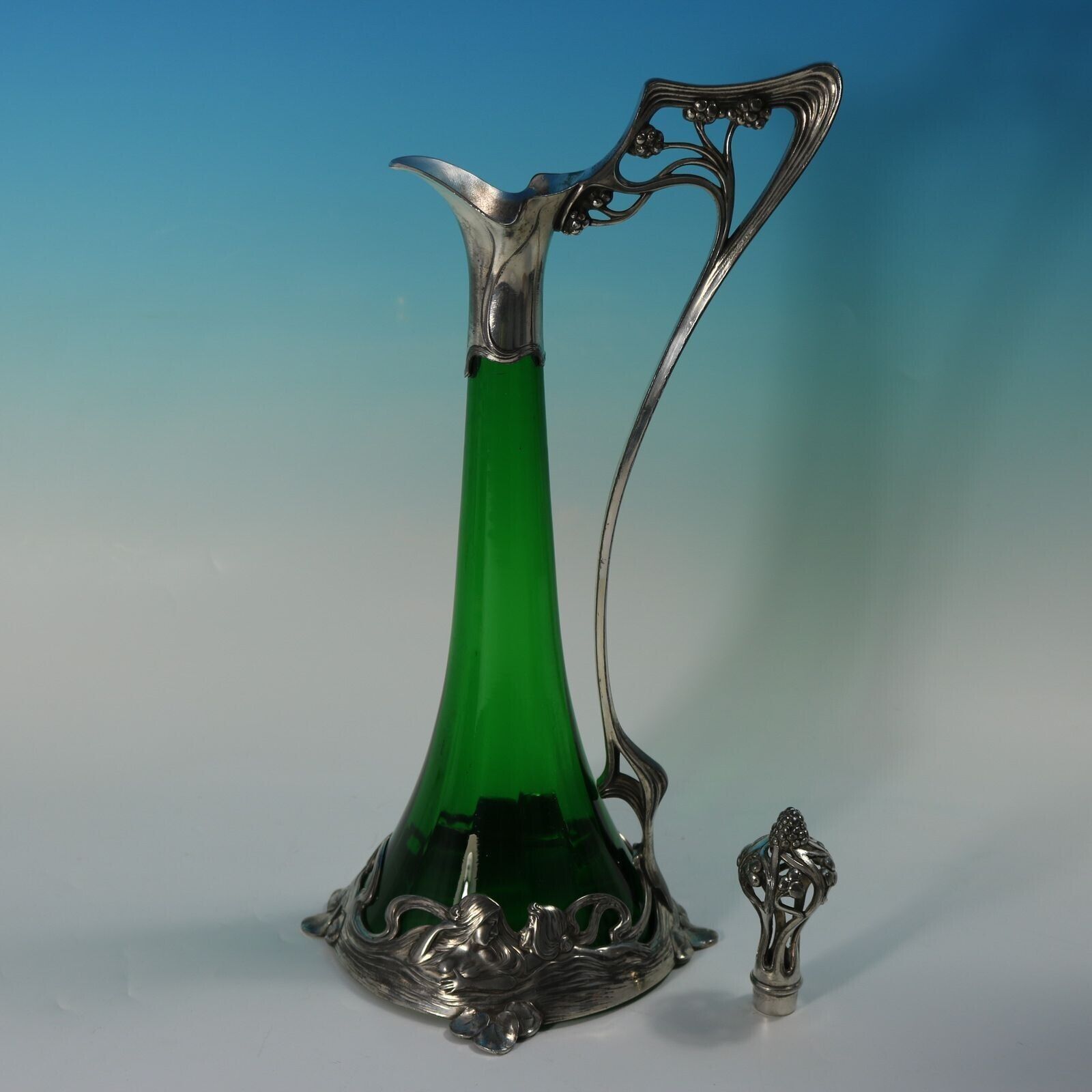 1635.0 Art Nouveau Wmf Claret Jug And Stopper With Green Glass Liner photo