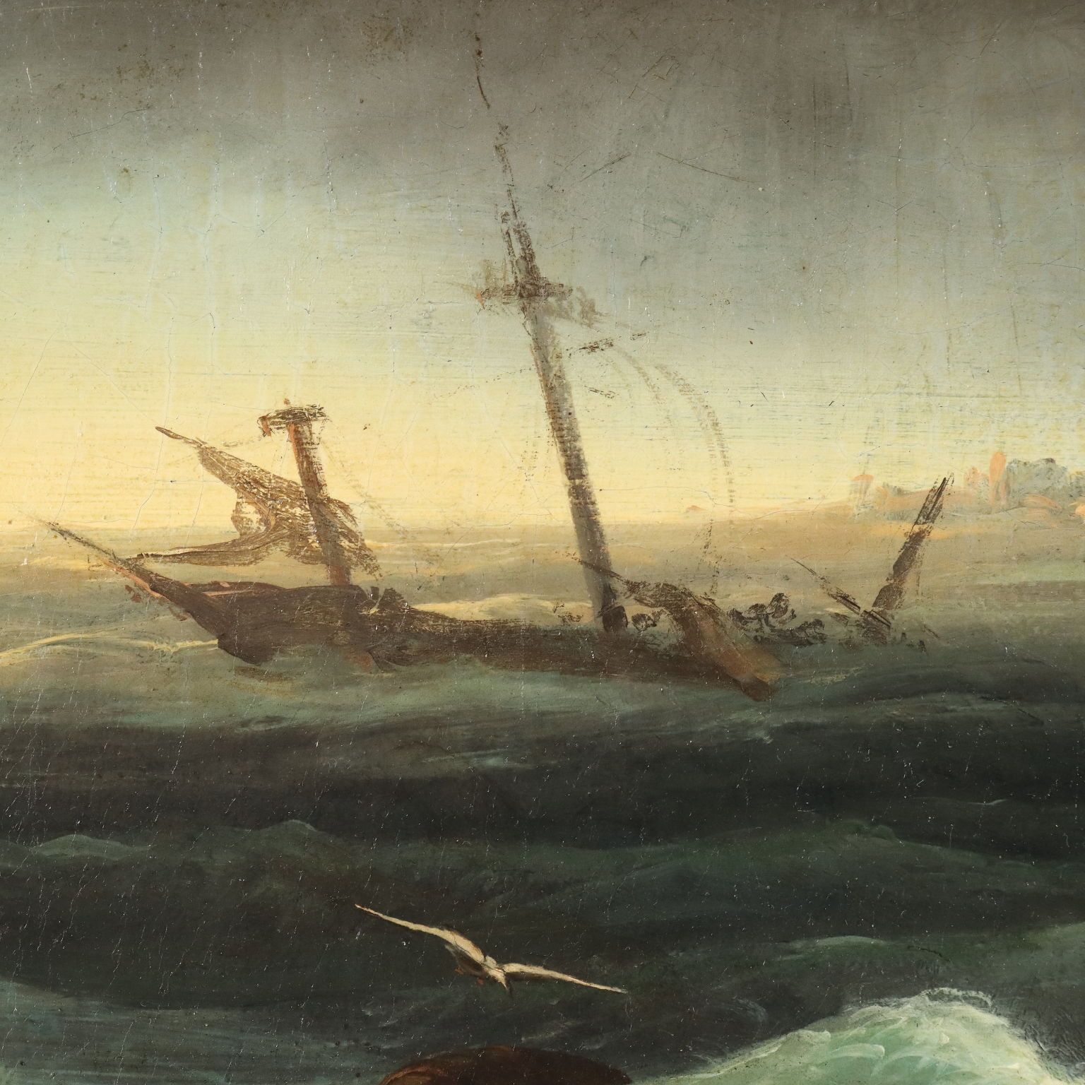 Antique Painting The Shipwreck Oil On Canvas Italy XIX Century photo Art