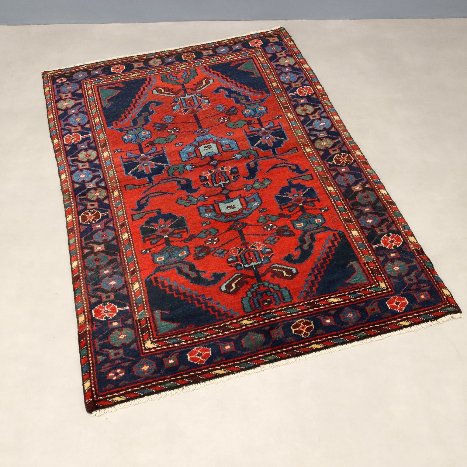 Antique Asian Carpet Wool Thin Knot Handmade 57 X 40 In