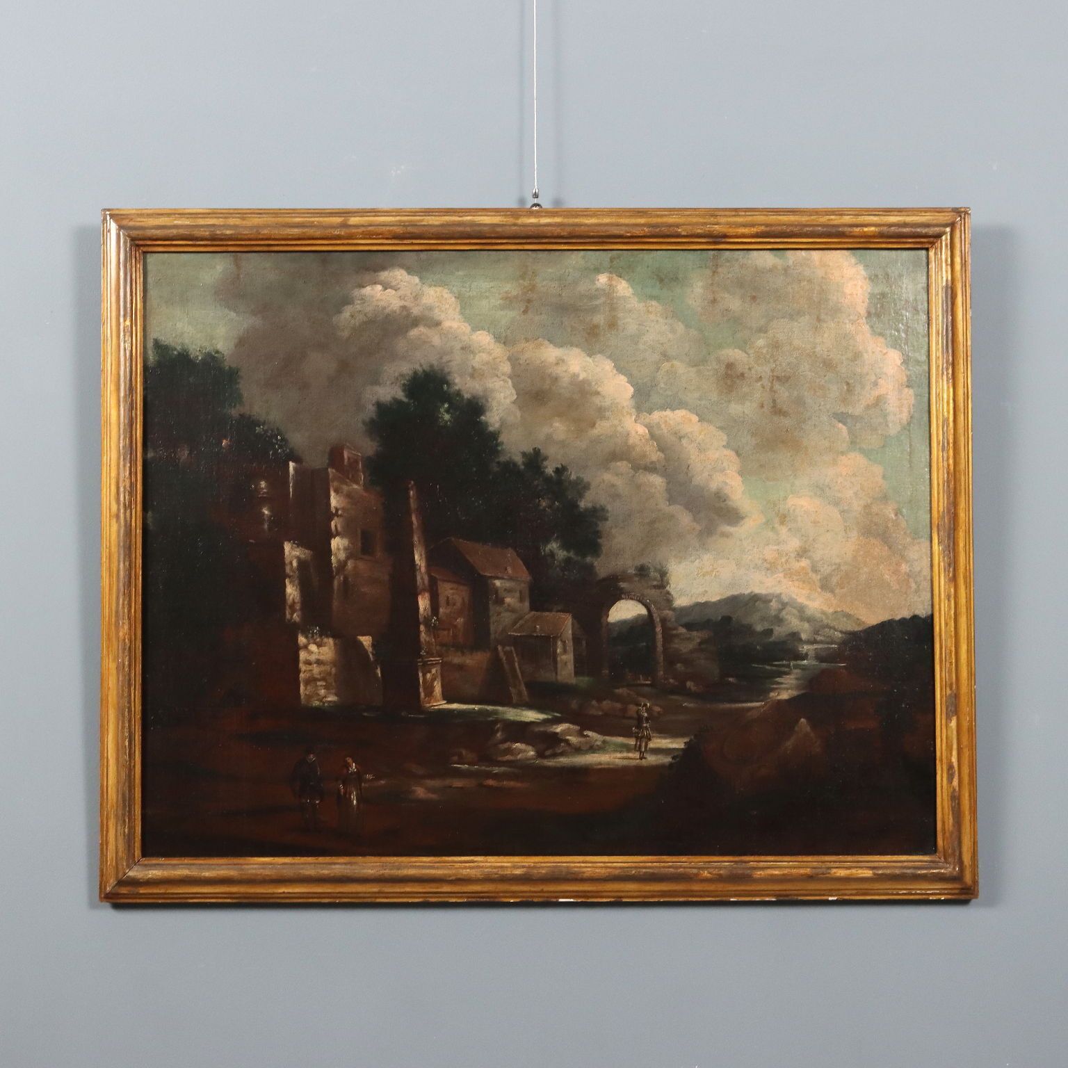 Antique Painting Landscape And Figures Oil On Canvas XVIII Century
