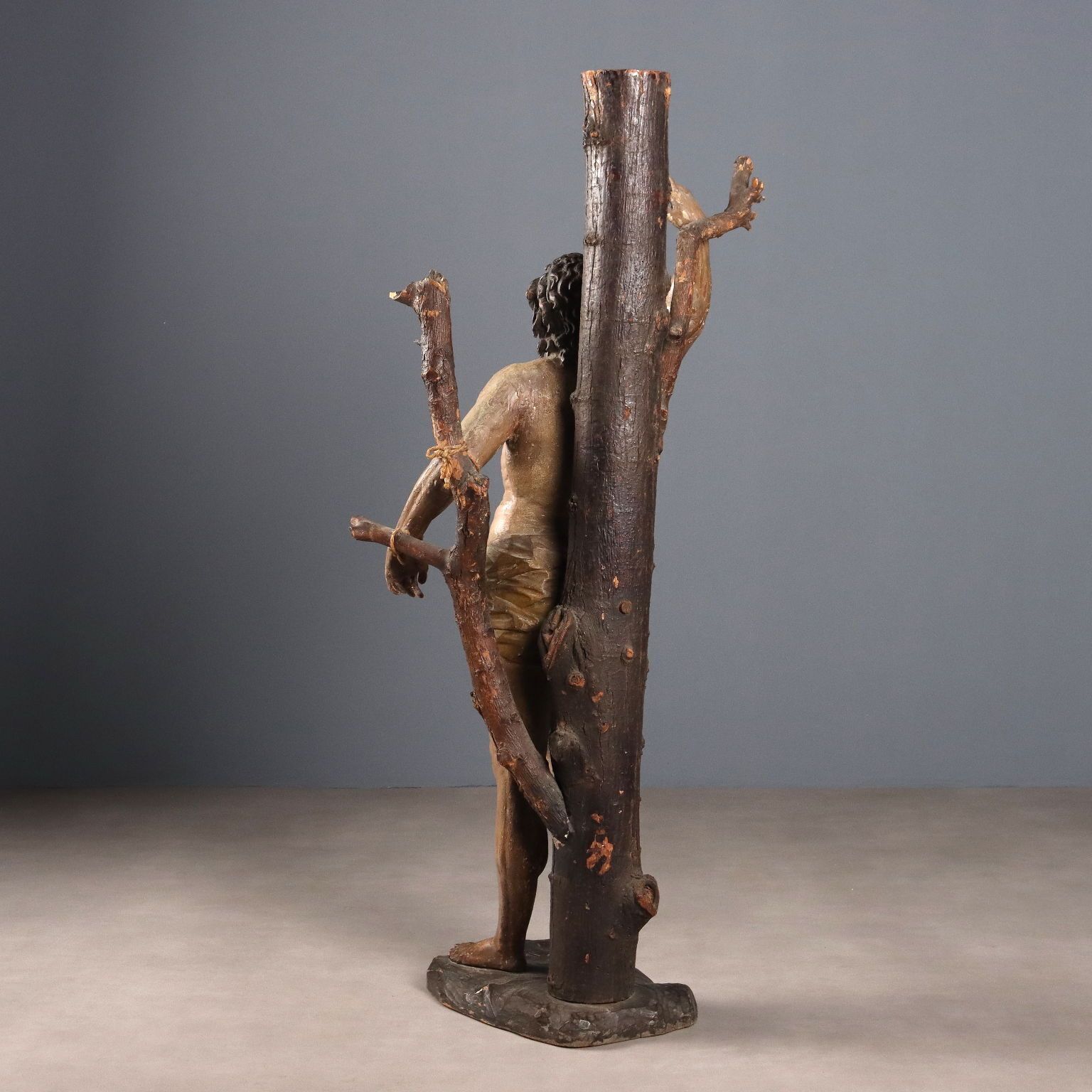 Antique Sculpture Saint Sebastian Carved Wood Italy XVII Century photo vintage