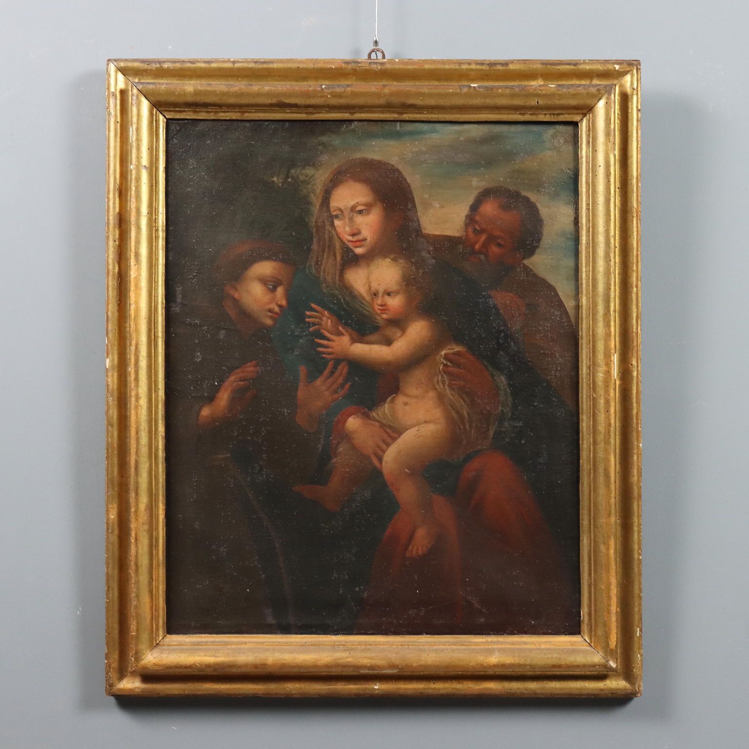 Antique Painting The Holy Family With Sant XVII XVIII Century