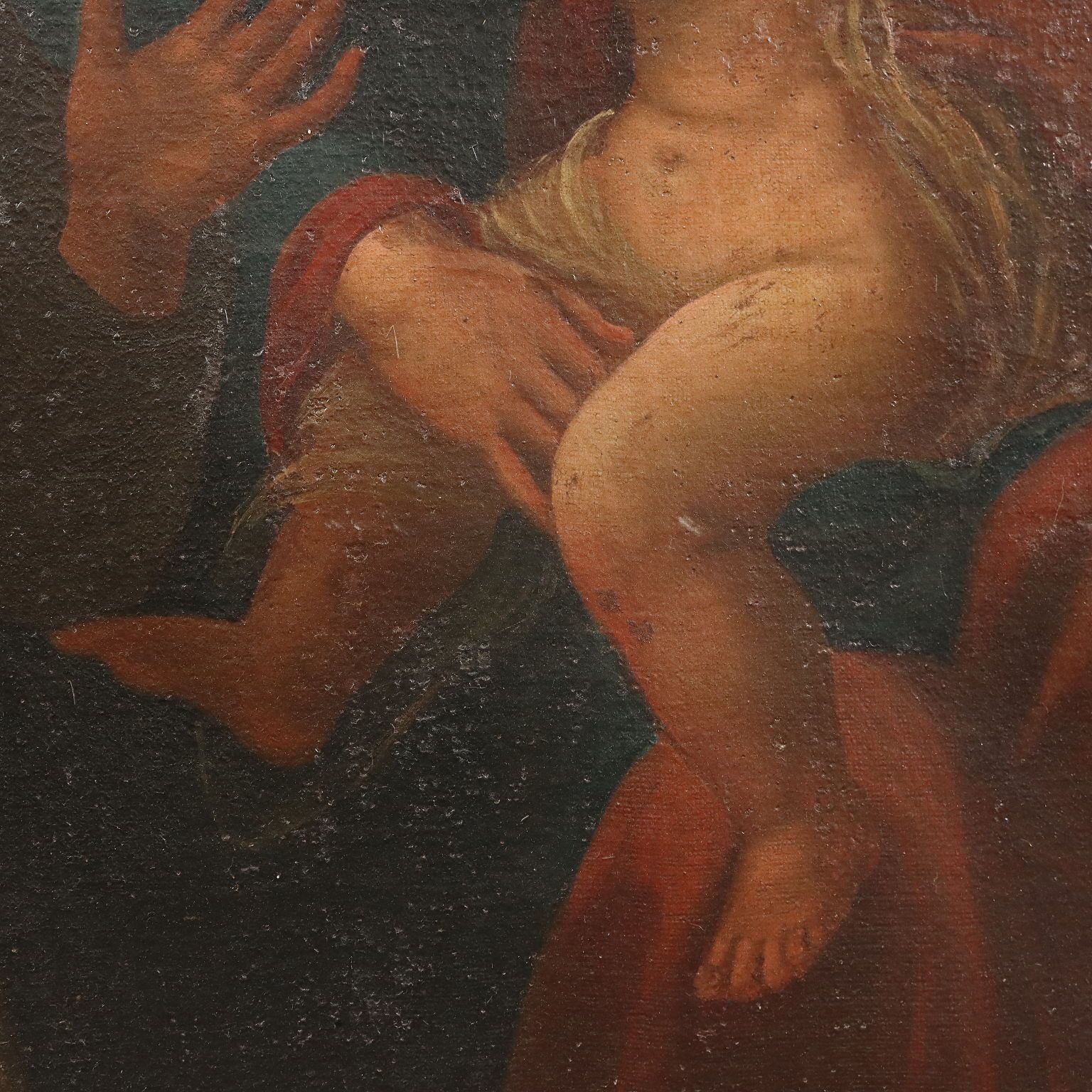 Antique Painting The Holy Family With Sant XVII XVIII Century photo vintage