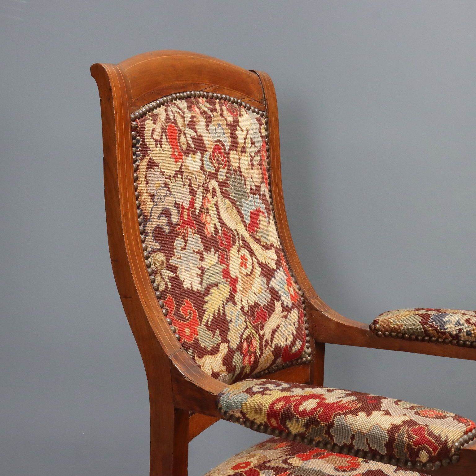 Antique Armchairs Walnut Maple Fabric Italy Late XIX Century photo 820.0