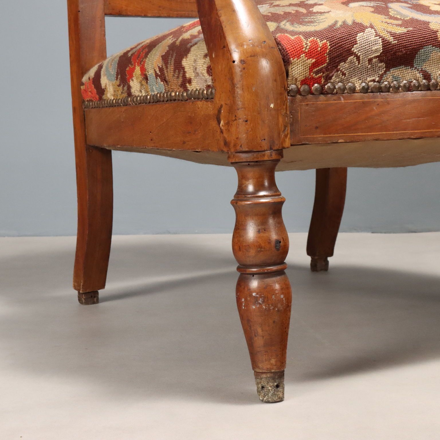 Antique Armchairs Walnut Maple Fabric Italy Late XIX Century photo buy