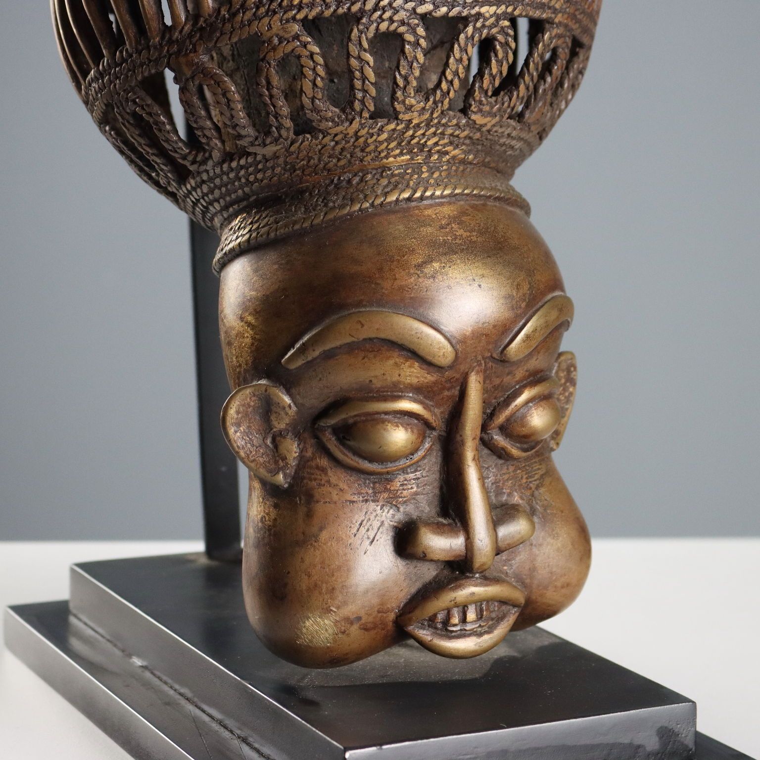 Ethnic Pipe Bronze Bamun Art Camerun Africa XX Century photo for sale