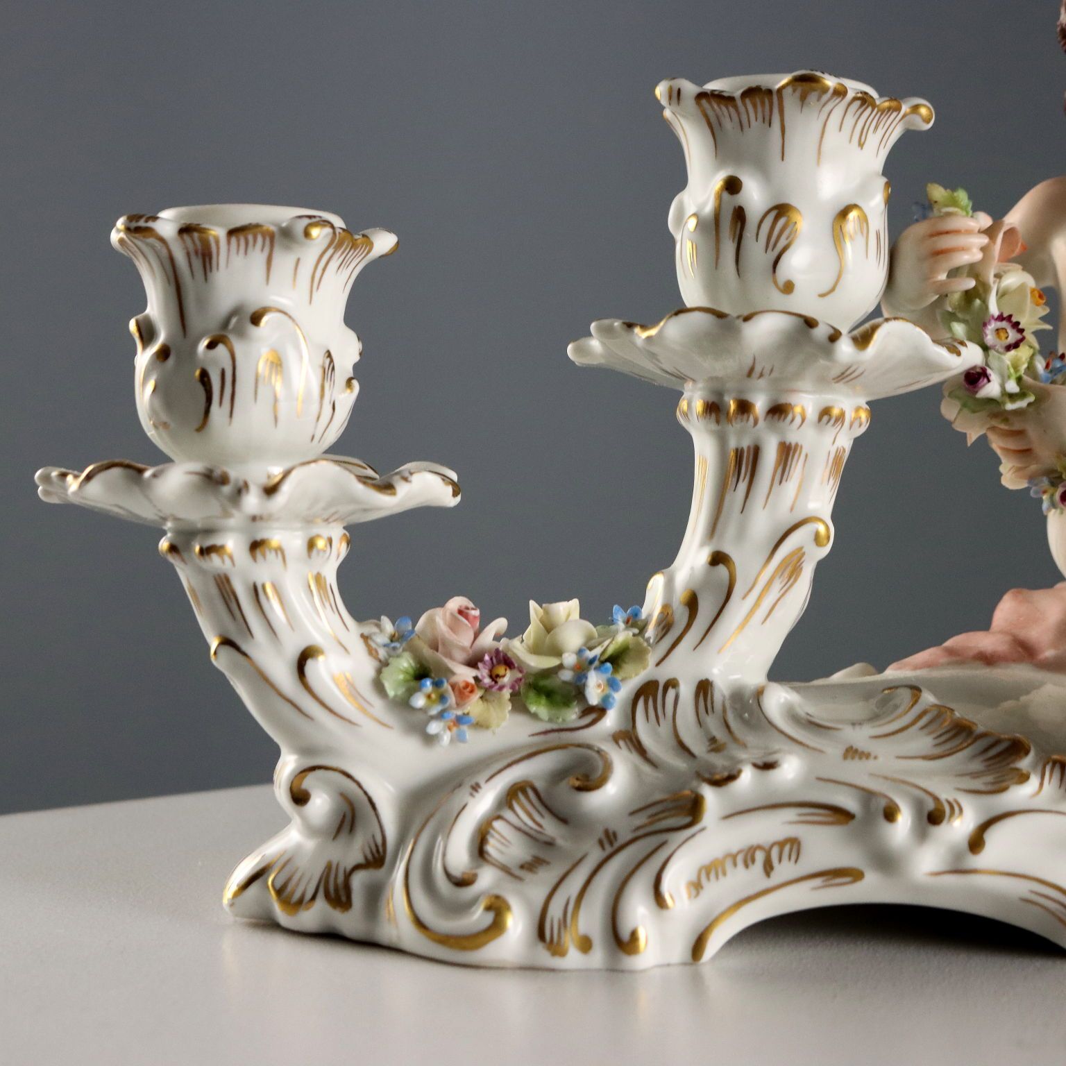 Antique Candle Holders Porcelain Capodimonte XX Century photo vinterior