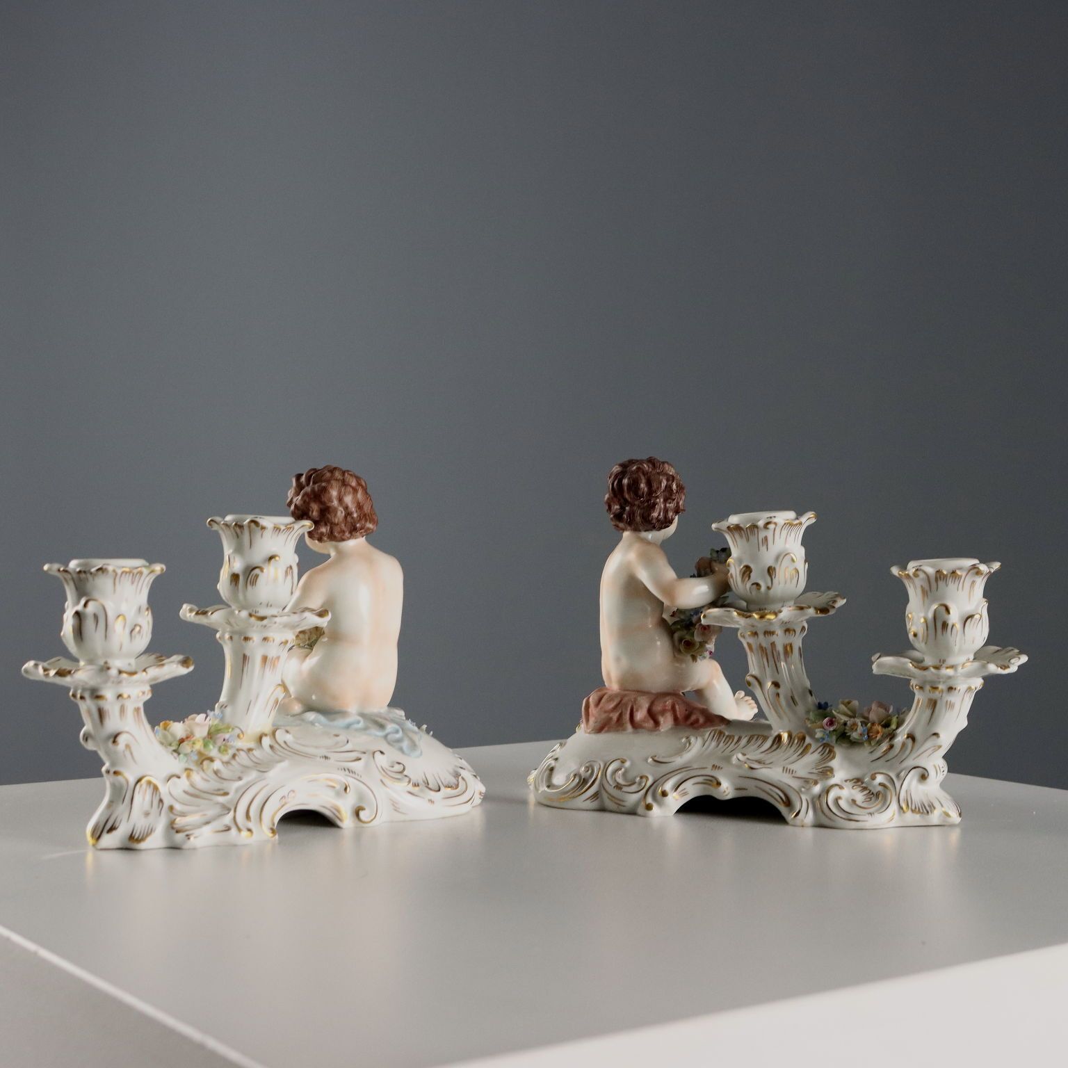 Home Decor Antique Candle Holders Porcelain Capodimonte XX Century photo
