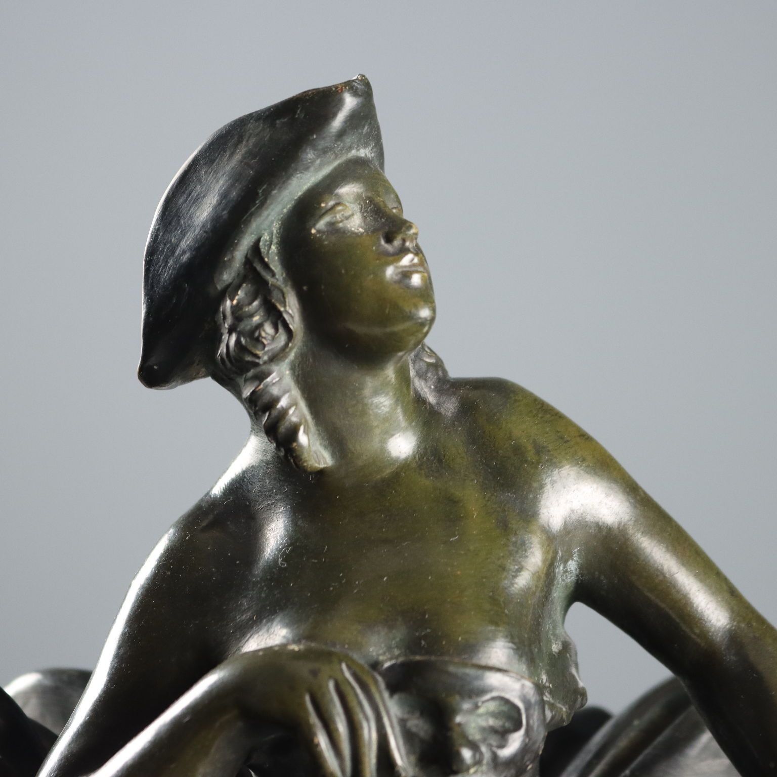 Vintage Figurine Terracotta Dark Patina Dame Italy 1940s photo for sale