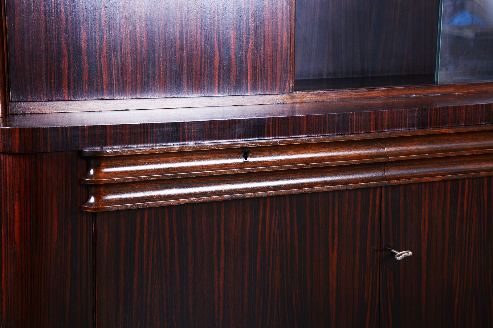 photo furniture Restored Art Deco Bookcase, Oak, Macassar Ebony, Polished, France, 1920s