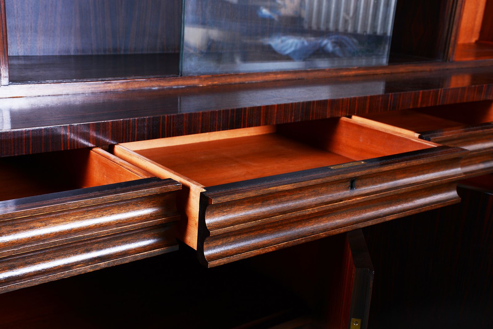 photo for sale Restored Art Deco Bookcase, Oak, Macassar Ebony, Polished, France, 1920s