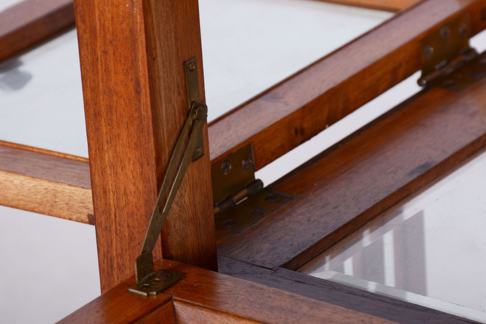 Restored Art Deco Serving Trolley, Walnut, Faceted Glass, Czech, 1920s photo vintage