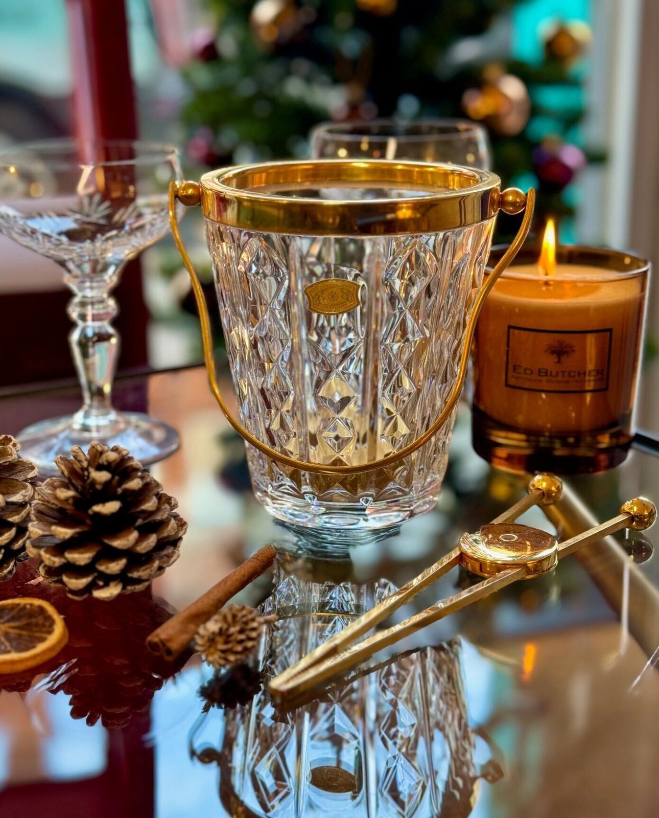 Home Decor A 1960s Val Saint Lambert Crystal And Gold Plated Ice Bucket With Ice Grabbers photo