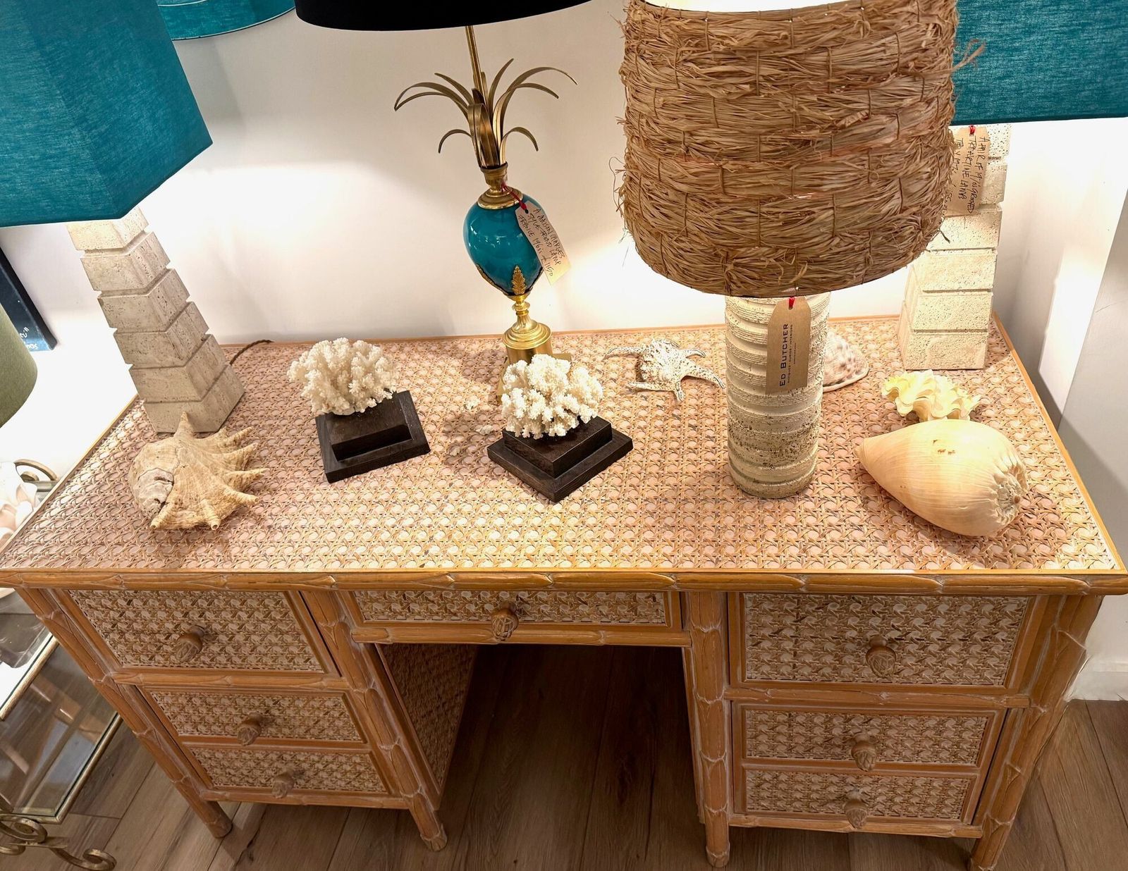 photo buy A 1980s Colonial Style Carved Wood And Rattan Desk By Roche Bobois