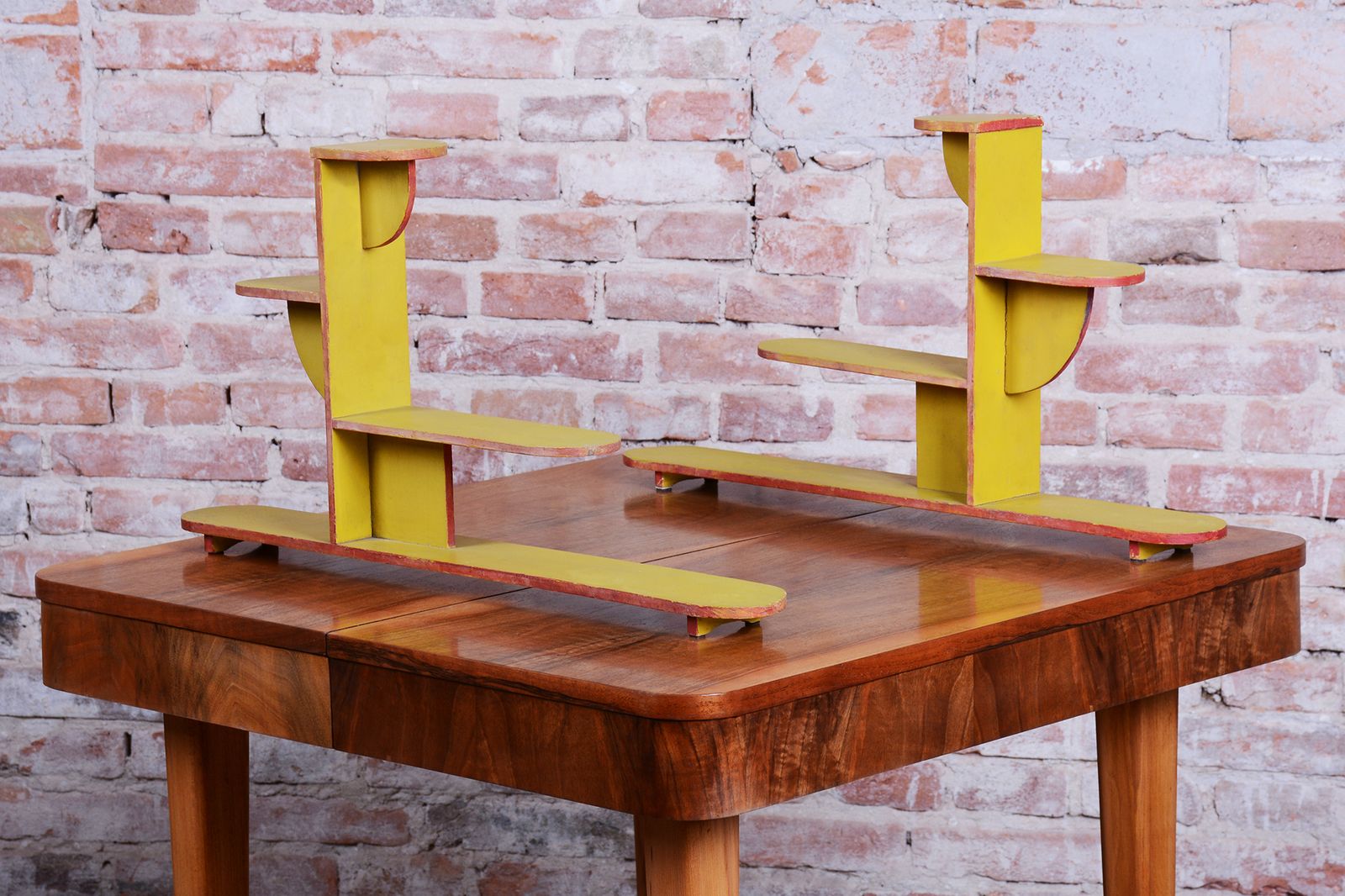 Pair Of Original Art Deco Flower Stands, Lacquered Wood, Czech, 1930s photo vinterior
