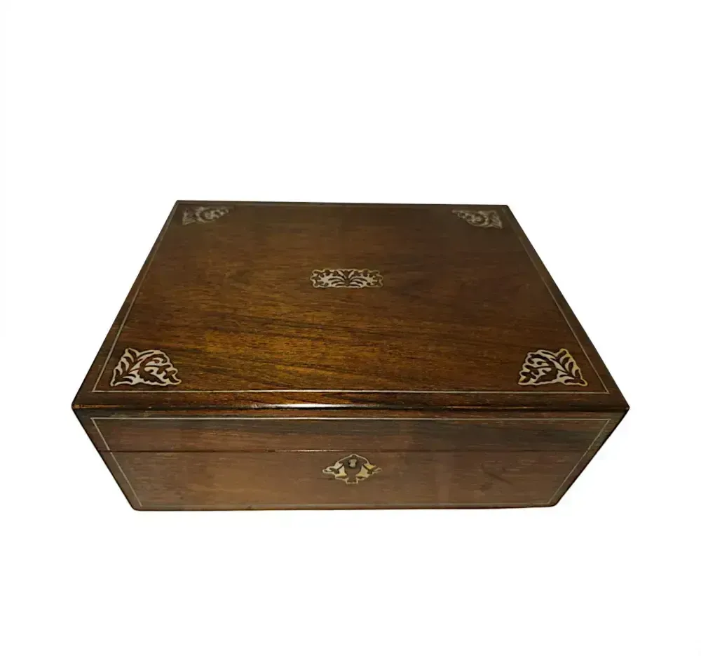 A Gorgeous 19th Century Mother Of Pearl Inlaid Jewellery Or Work Box