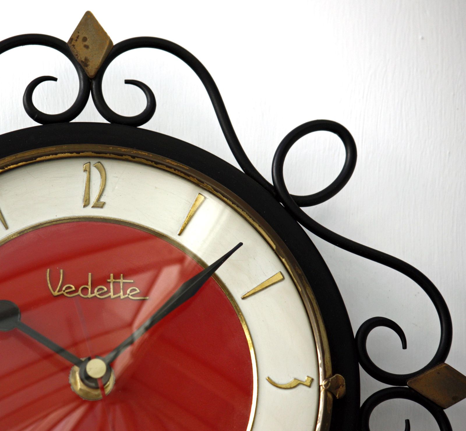 Vintage Vedette Wall Clock   26cm Sunburst French Starburst Metal Retro Mid Century Ornate Clock Gift Off The Wall Clocks photo for sale