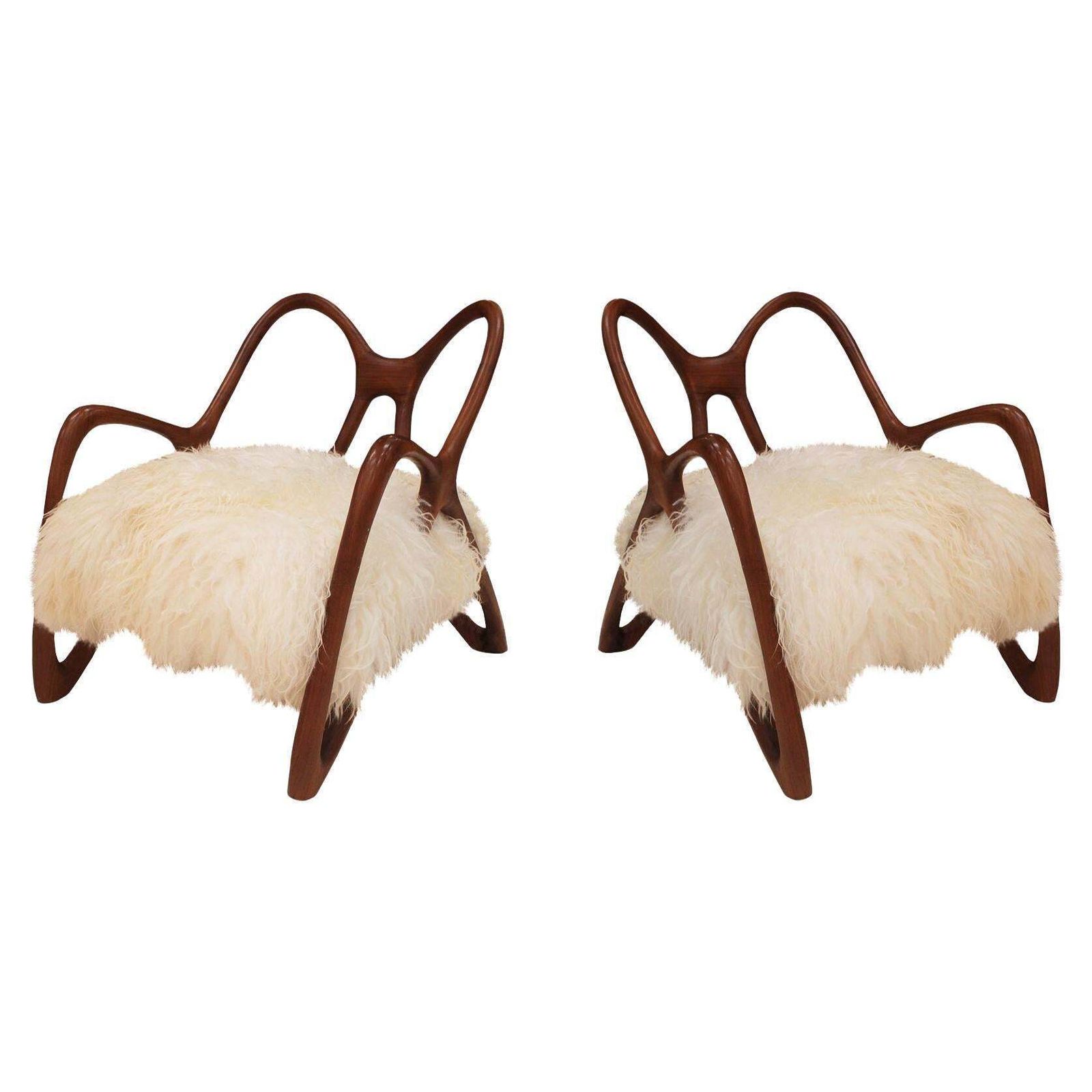 Pair Of Sculptural Wooden Armchairs, Italy