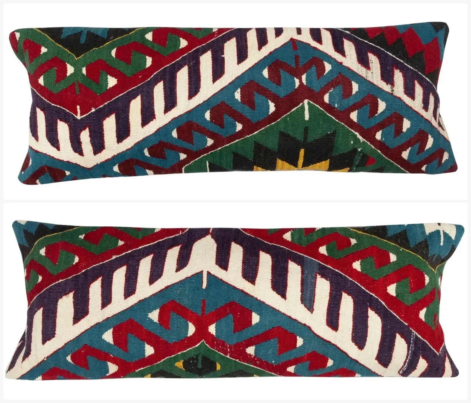12"X35" Set Of 2   Hand Woven Kilim Cushion Covers. Vintage Lumbar Pillow Covers