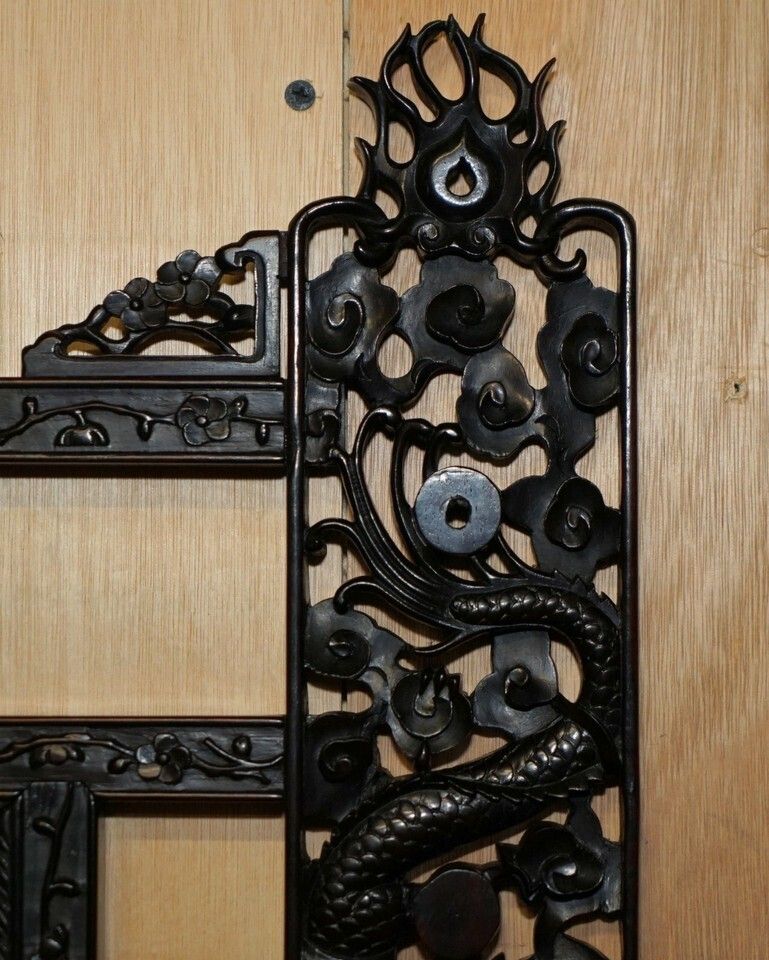 photo furniture Lovely Ornately Carved Vintage Chinese Dragon Wall Mirror With Original Plate