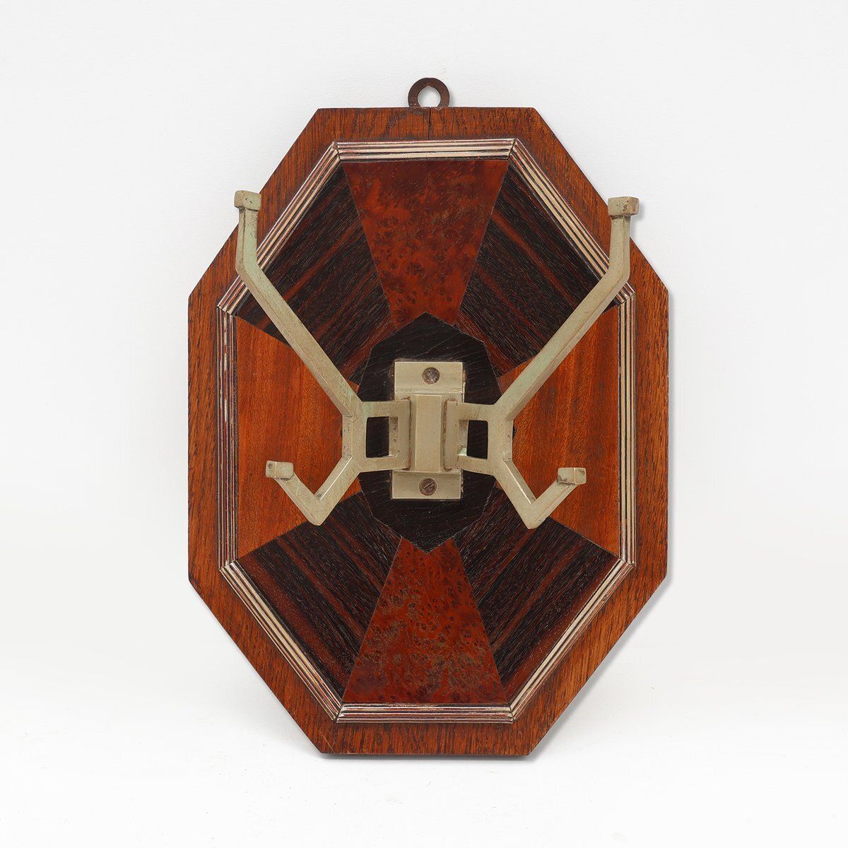 Art Deco Wall Mounted Coat Rack With Geometric Marquetry, France, 1930s