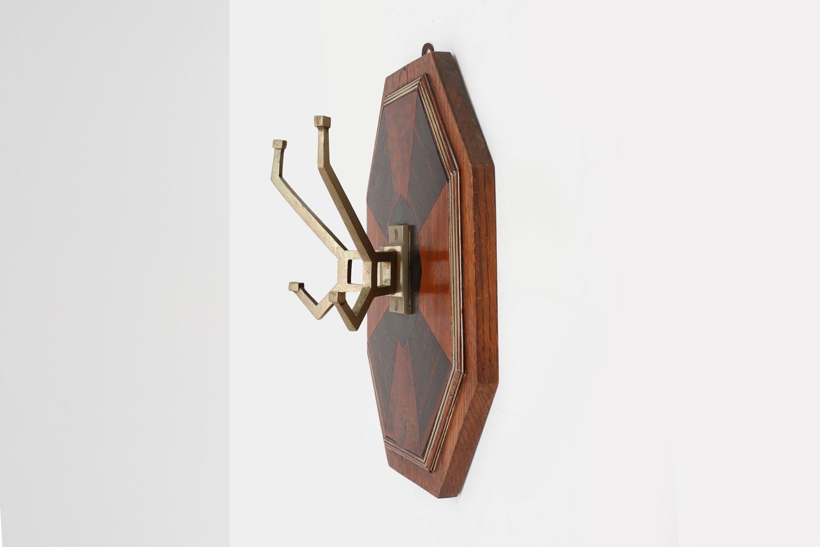 Art Deco Wall Mounted Coat Rack With Geometric Marquetry, France, 1930s photo 1054.0