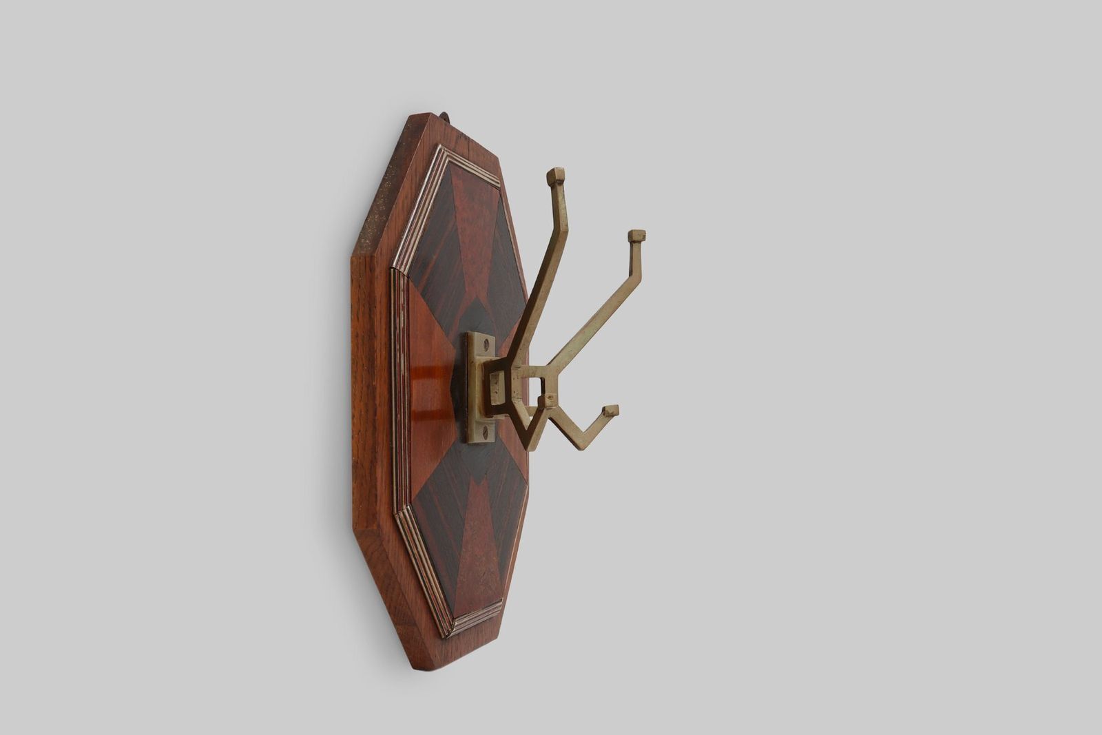 Art Deco Wall Mounted Coat Rack With Geometric Marquetry, France, 1930s photo vintage