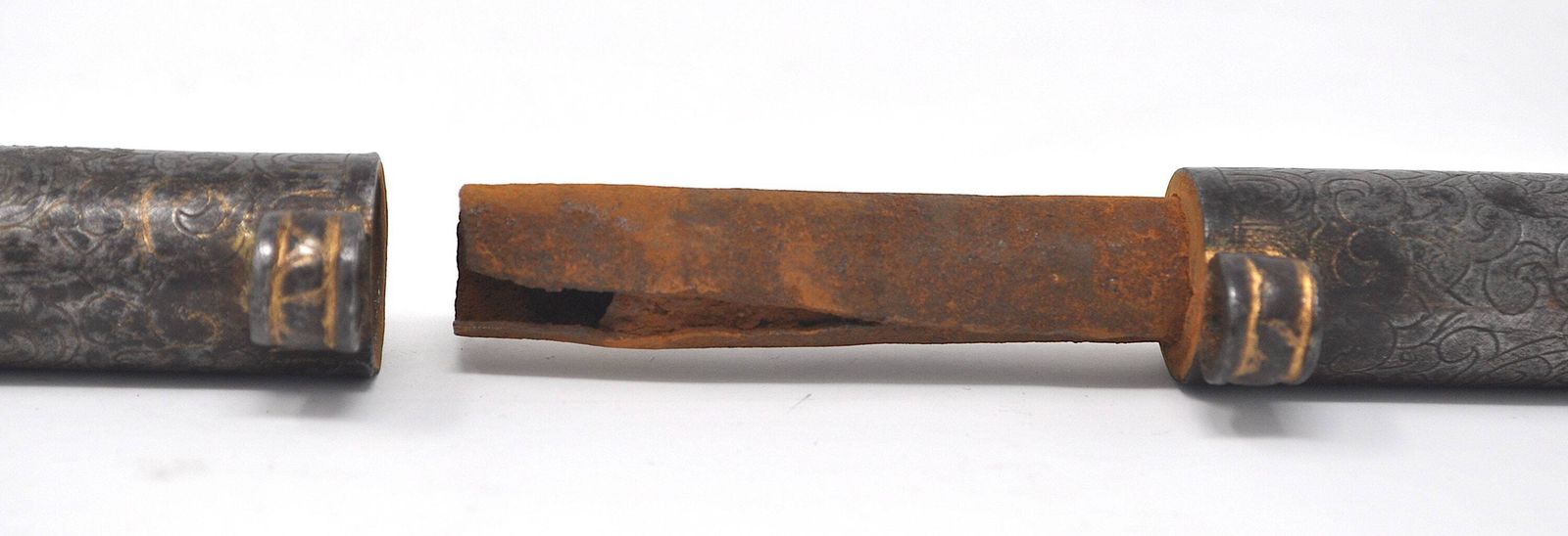 Antique Tibetan Iron Document Holder, 16th 17th Century, Parcel Gilt Scrollwork Pen Case, Rare Himalayan Antiquity Collector Gift photo for sale