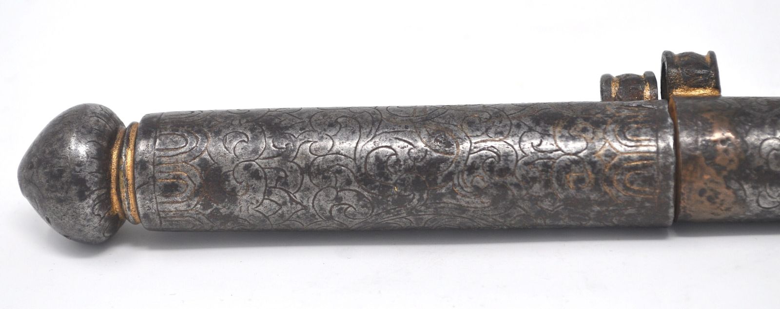Antique Tibetan Iron Document Holder, 16th 17th Century, Parcel Gilt Scrollwork Pen Case, Rare Himalayan Antiquity Collector Gift photo vintage
