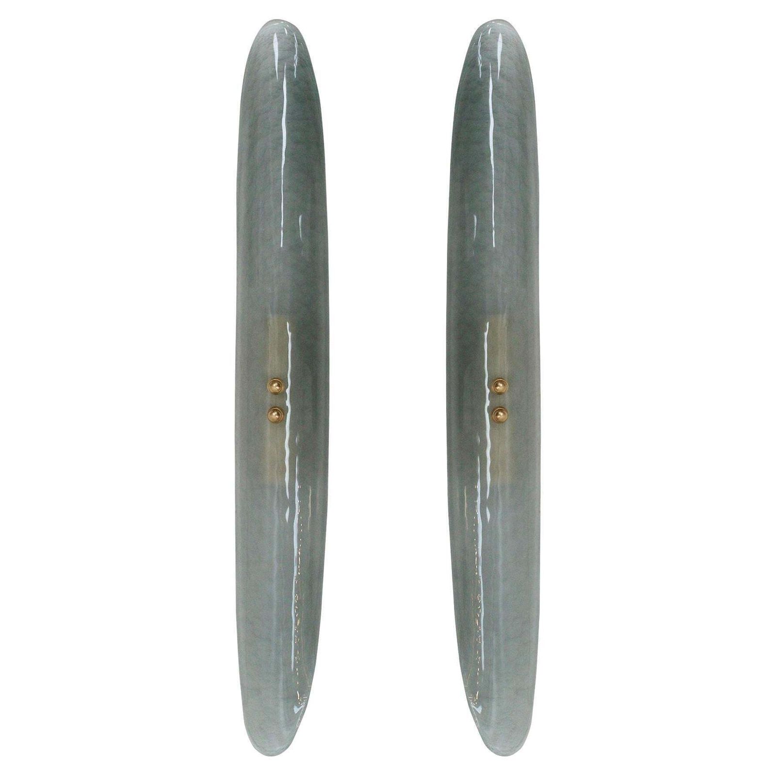 Pair Of Green Murano Glass Wall Sconces With Brass Structure