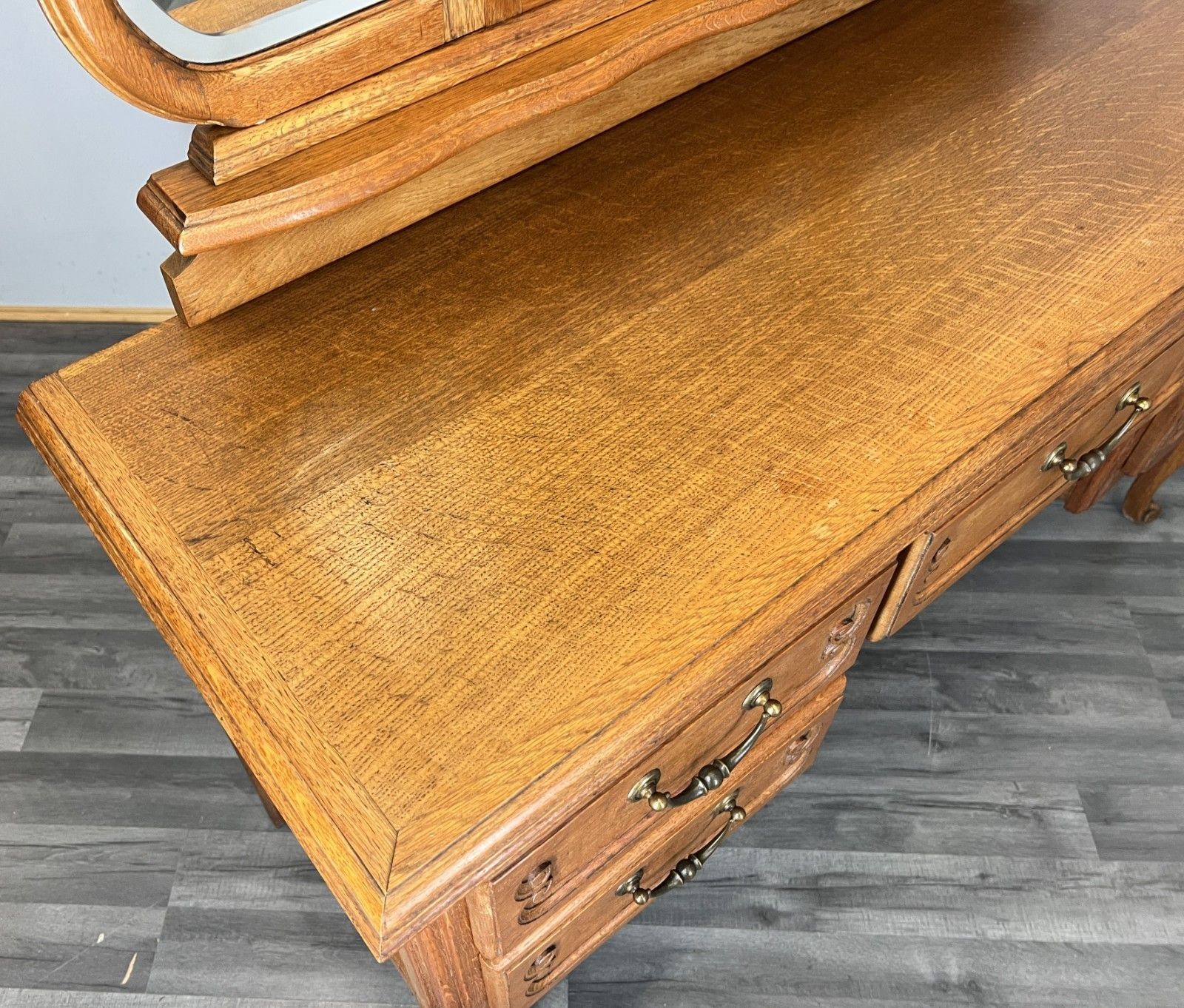 Vintage Dressing Table With Mirror French Oak Louis Vanity Table Makeup Lot 4517 photo Furniture