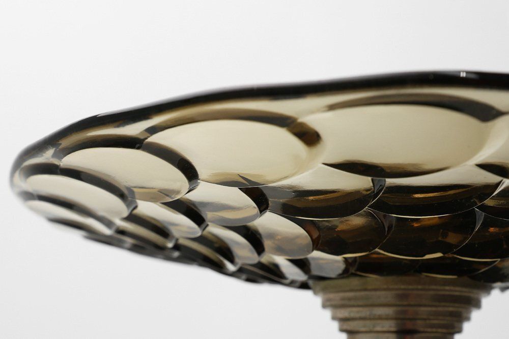 Art Deco Glass, Wood And Metal Fruit Bowl, France, 1940s photo vintage