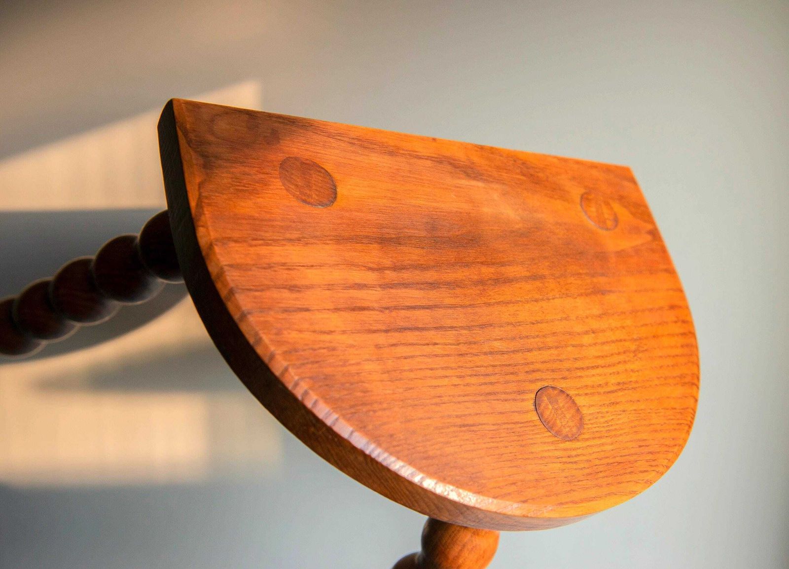 Vintage French Oak Bobbin Stool – Turned Legs – Half Moon Plant Stand   Half Round Top photo Furniture