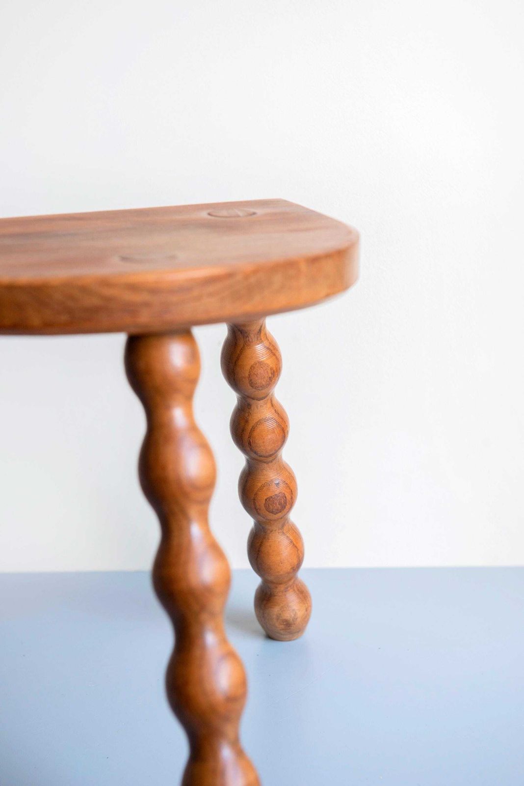 Vintage French Oak Bobbin Stool – Turned Legs – Half Moon Plant Stand   Half Round Top photo buy