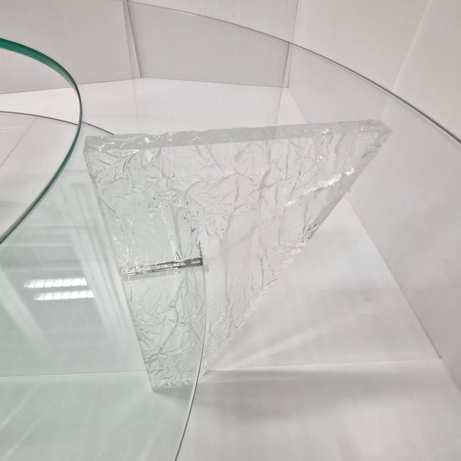 photo furniture Vintage 1980s Plexiglass Texture & Glass Round Coffee Table 80s Jeannot Cerutti