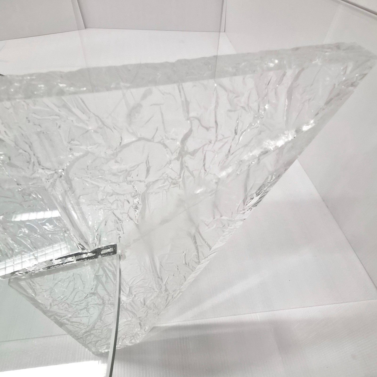 photo for sale Vintage 1980s Plexiglass Texture & Glass Round Coffee Table 80s Jeannot Cerutti