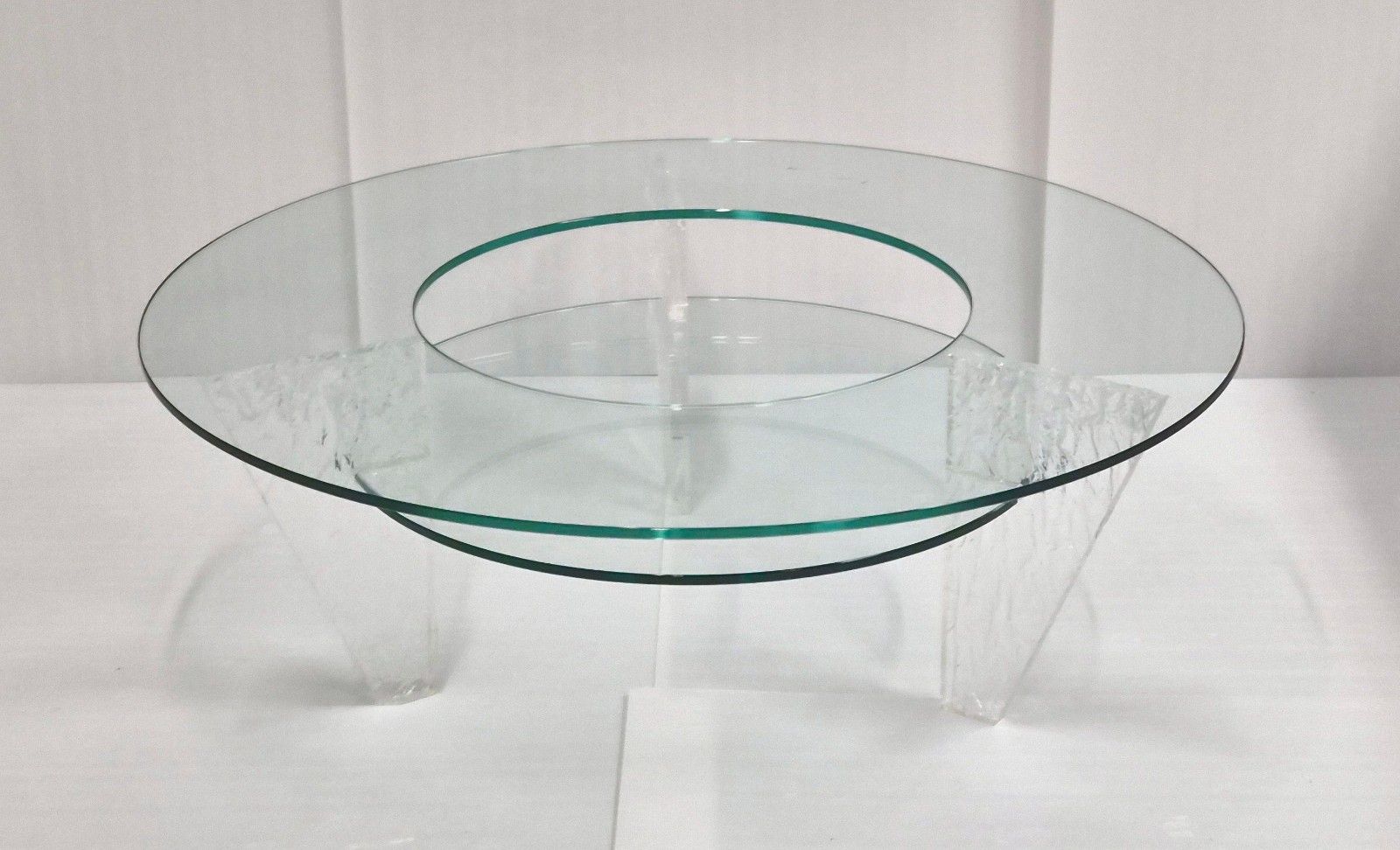 1284.0 Vintage 1980s Plexiglass Texture & Glass Round Coffee Table 80s Jeannot Cerutti photo
