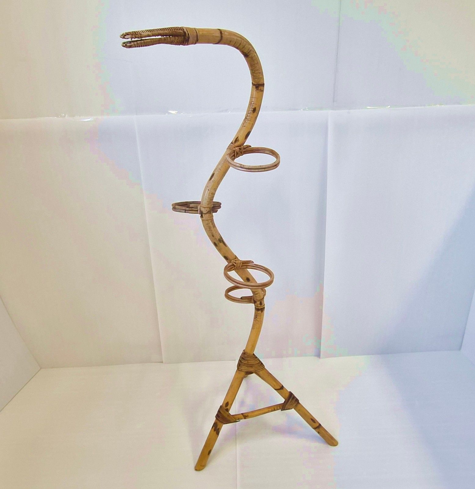 photo for sale Vintage 1960s Giant Snake Bamboo & Rattan Plant Holder 60s 1960s 60s