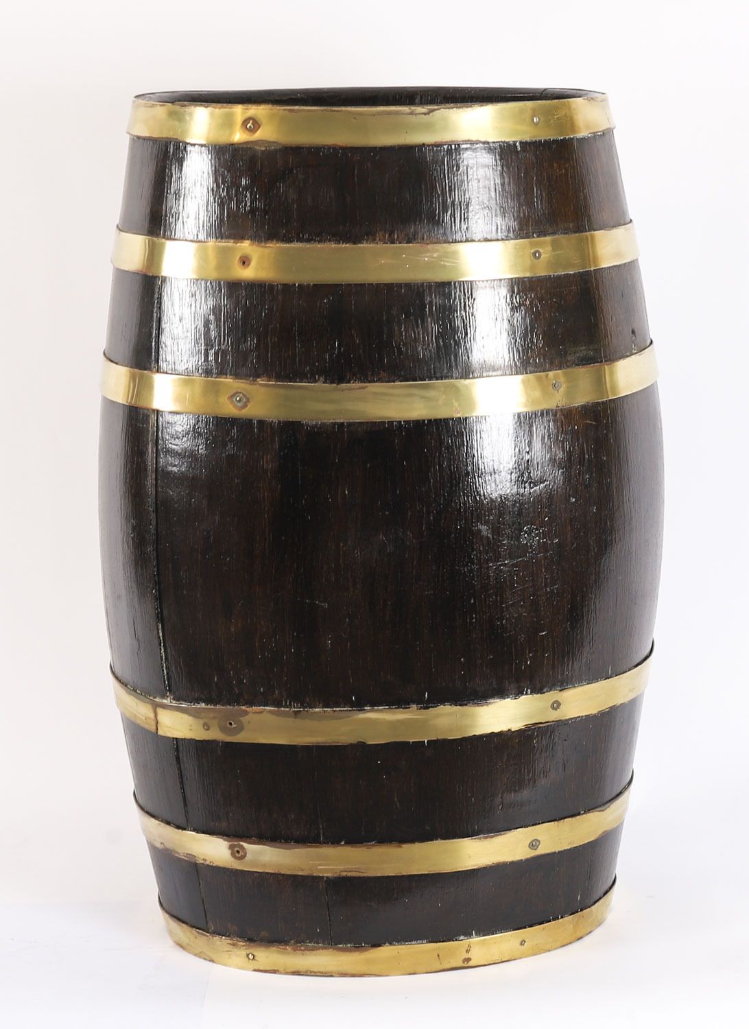 Antique Oval Brass Bound Barrel Umbrella Stick Stand 19th C photo 650.0