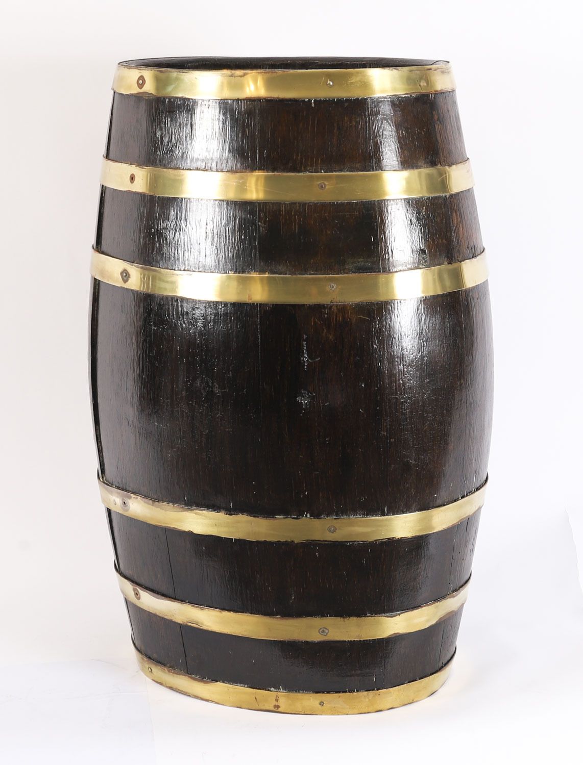 photo for sale Antique Oval Brass Bound Barrel Umbrella Stick Stand 19th C