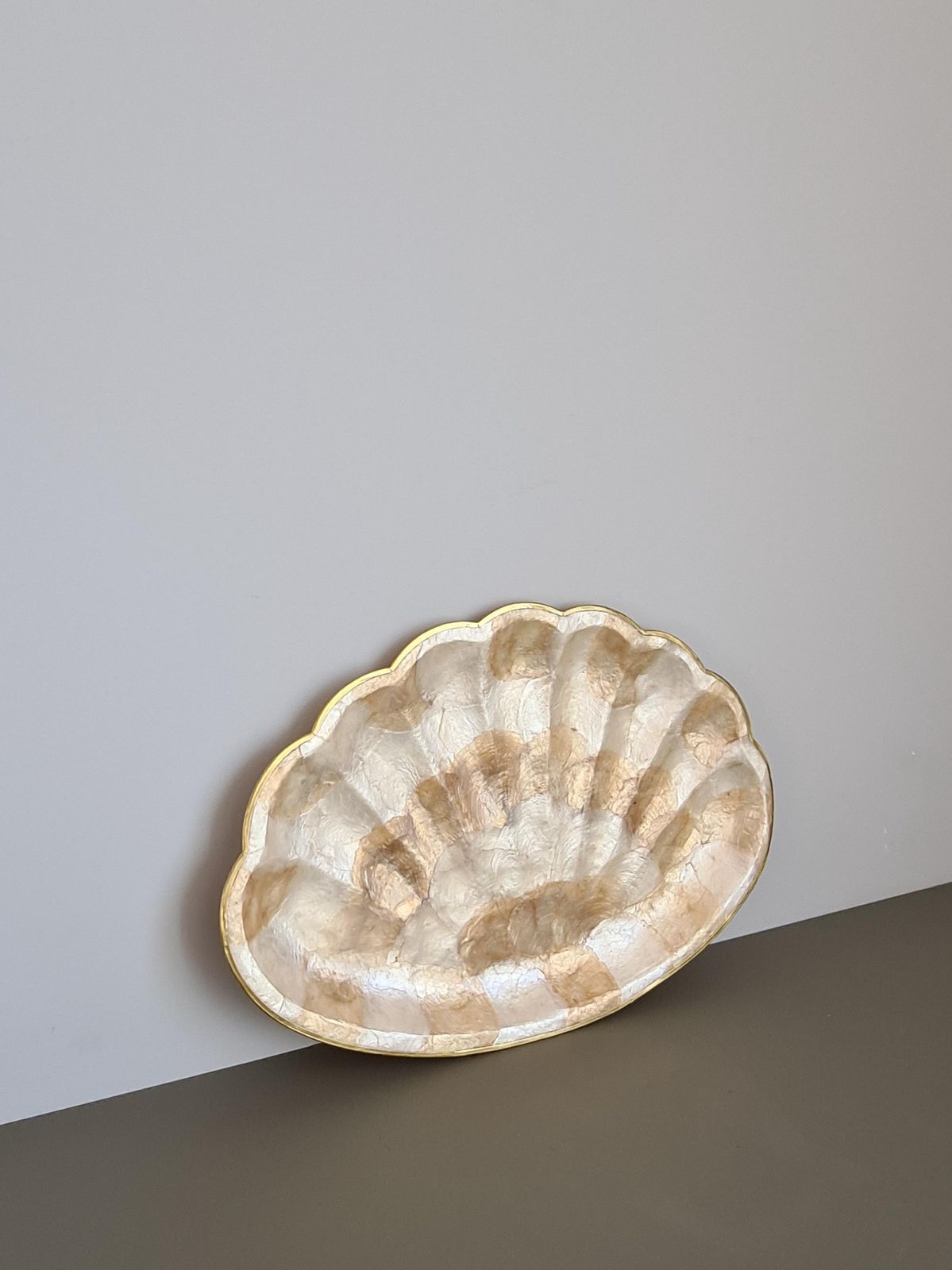 photo for sale Vintage Mother Of Pearl And Gold Plated Trinket Dish – 1970s Seashell Decorative Dish – Retro Chic Trinket Tray
