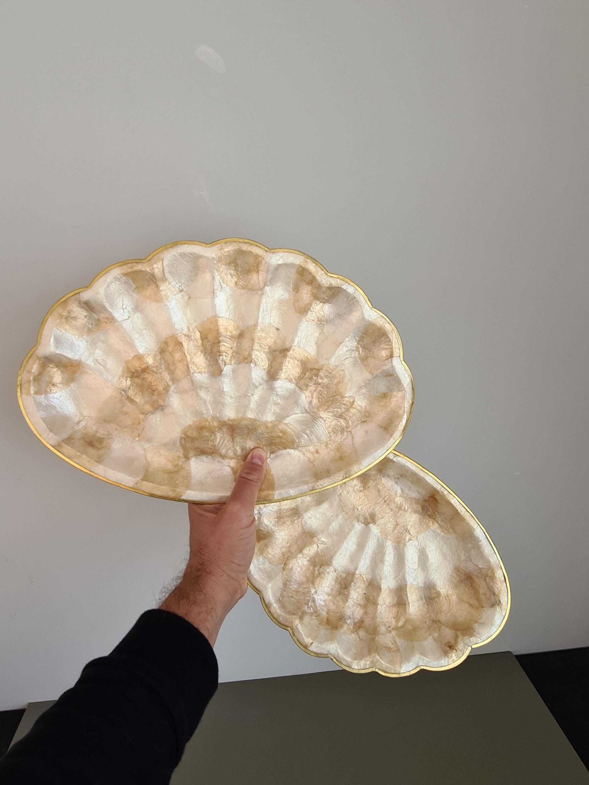 Home Decor Vintage Mother Of Pearl And Gold Plated Trinket Dish – 1970s Seashell Decorative Dish – Retro Chic Trinket Tray photo