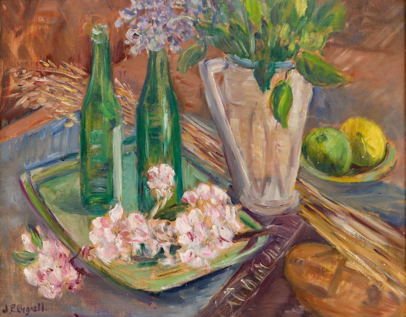 Jessie Page Bignell (1896 1992) 20th Century Oil, Flowers And Bottles photo furniture