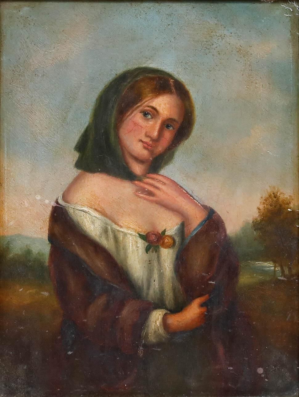 Framed Late 19th Century Oil Portrait Of A Young Woman photo furniture