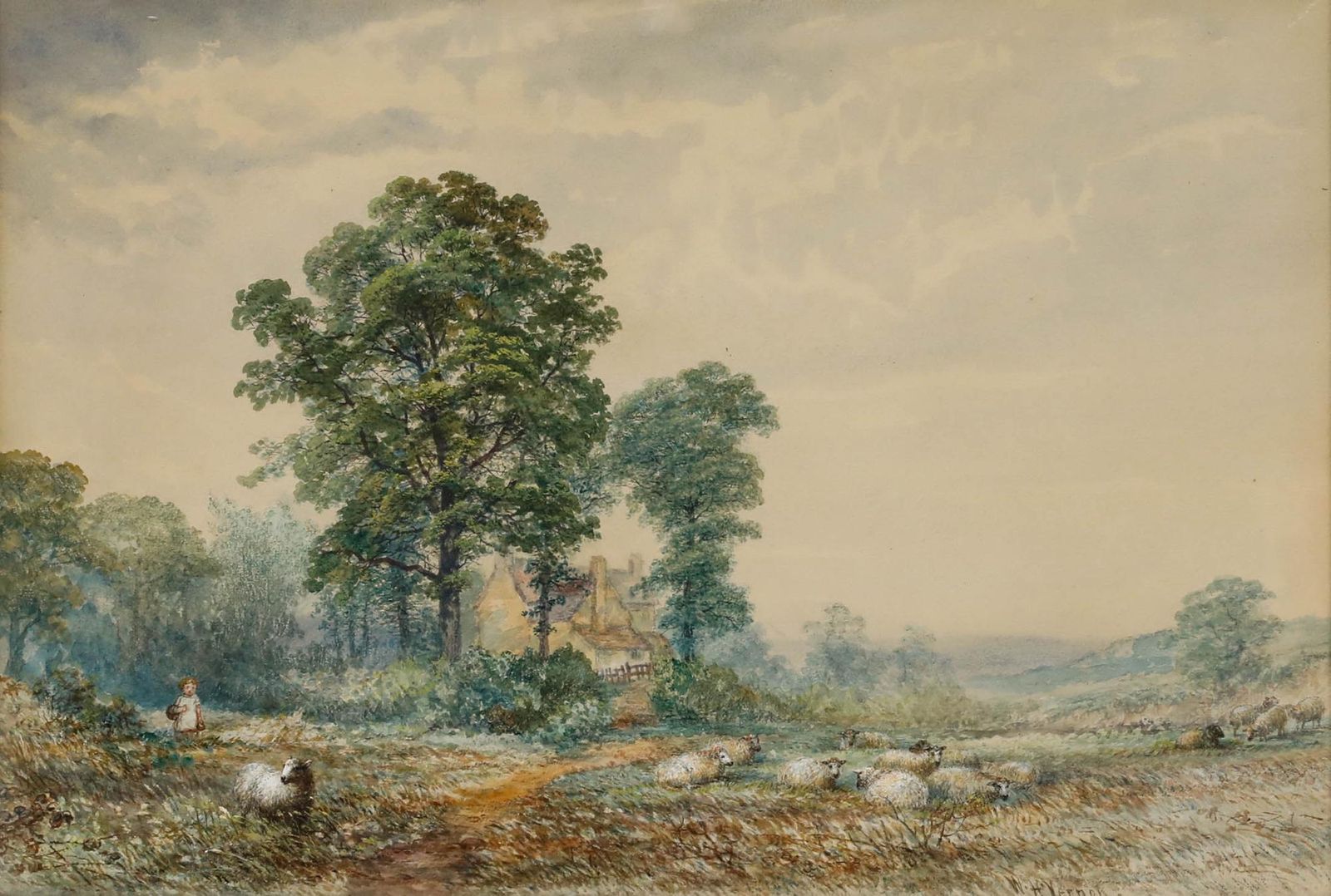 William Henry Vernon (1820 1909) Framed Watercolour, Watching The Flock photo furniture