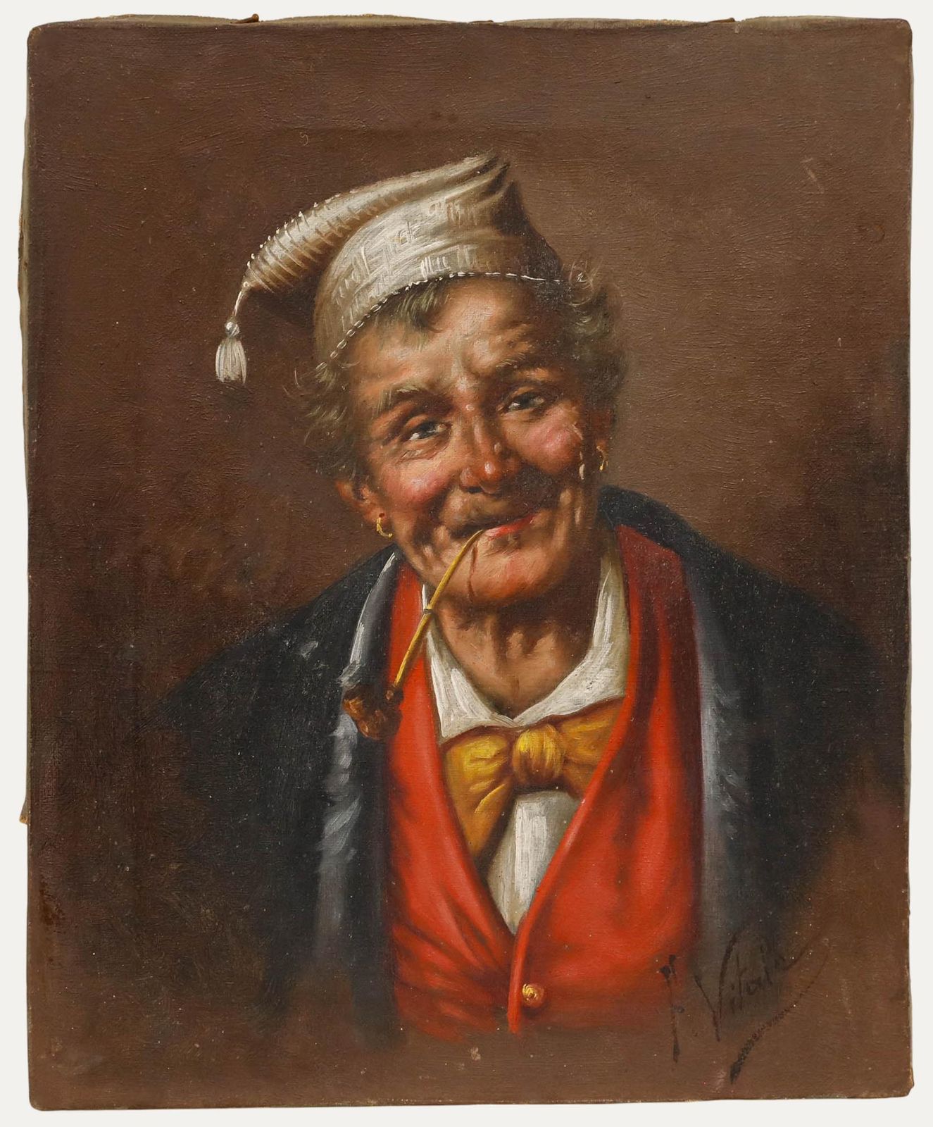 Ferruccio Vitale (1875 1933) Early 20th Century Oil, Jolly Man With A Pipe